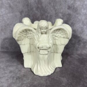 Vtg 90s Y2K Ceramic Circle of Angels Cherubs Candle Holder Votive Jar White EUC